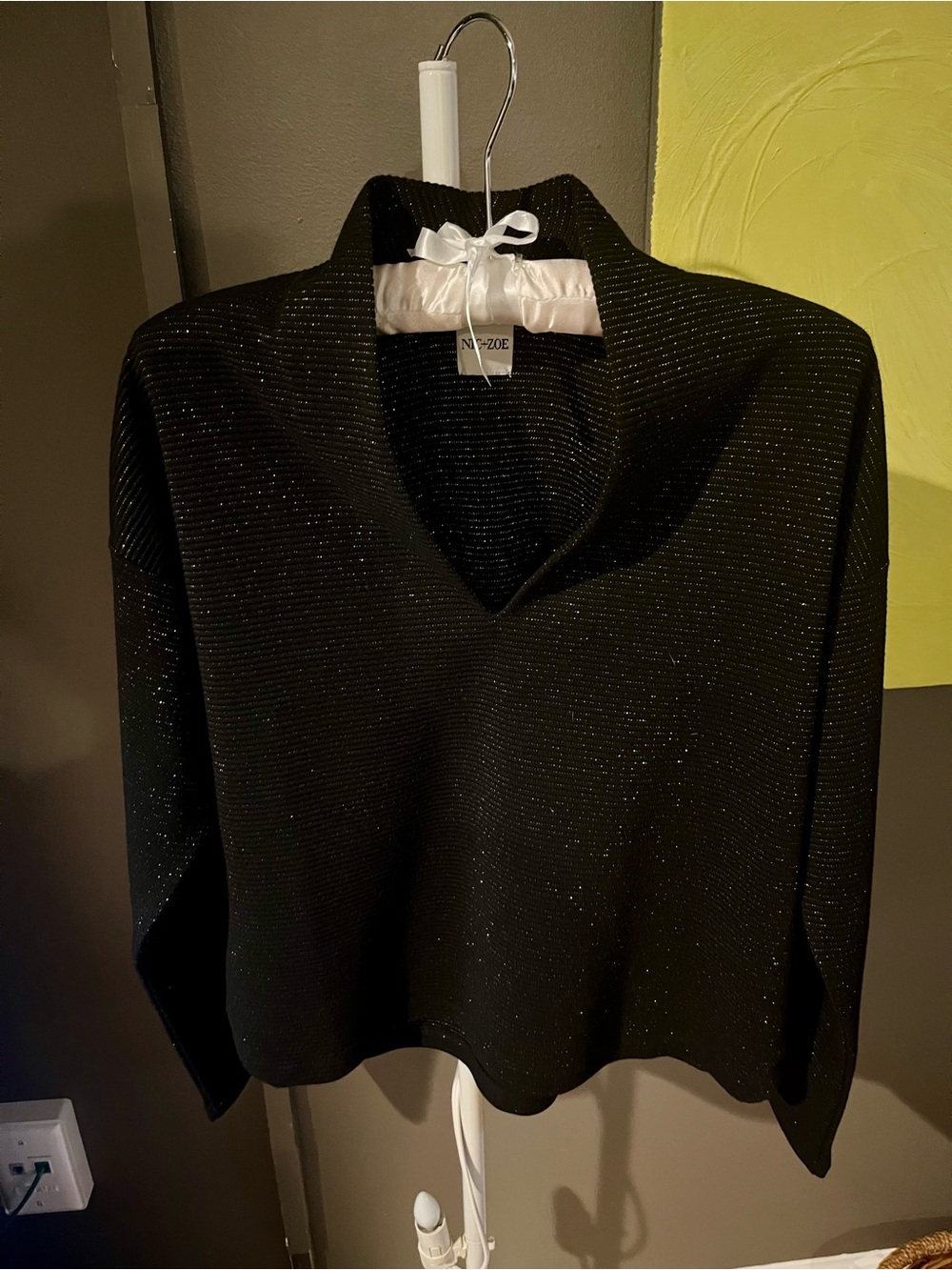 NIC+ZOE Black Sparkle V-Neck Pullover